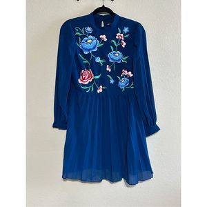 NWOT ASOS DESIGN Petite Pleated Skater Mini Dress with embroidery in navy 8